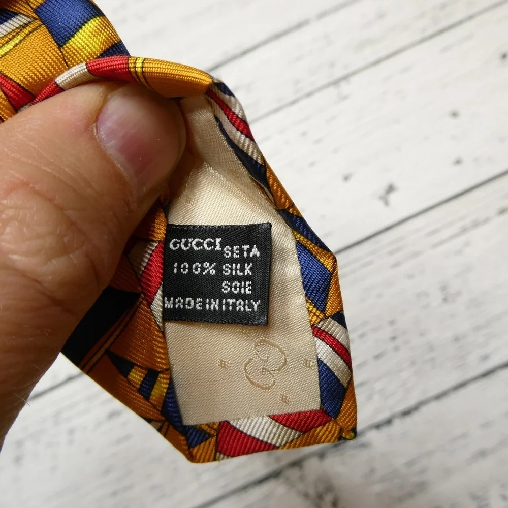 Vintage Gucci Tie Handmade Italian Necktie Cone Duns Hat Pattern